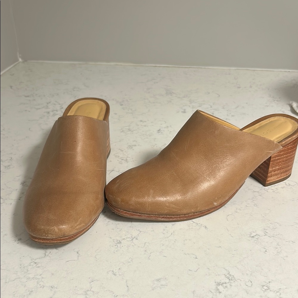 Nisolo Tan Leather Mules with Low Block Heel